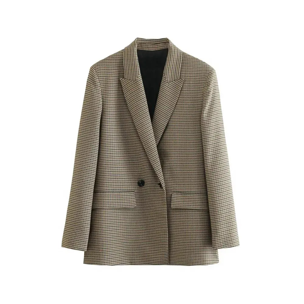 Blazer Femme à Carreaux – Élégance Décontractée