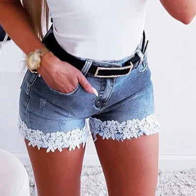 Short en Jean Patchwork Dentelle