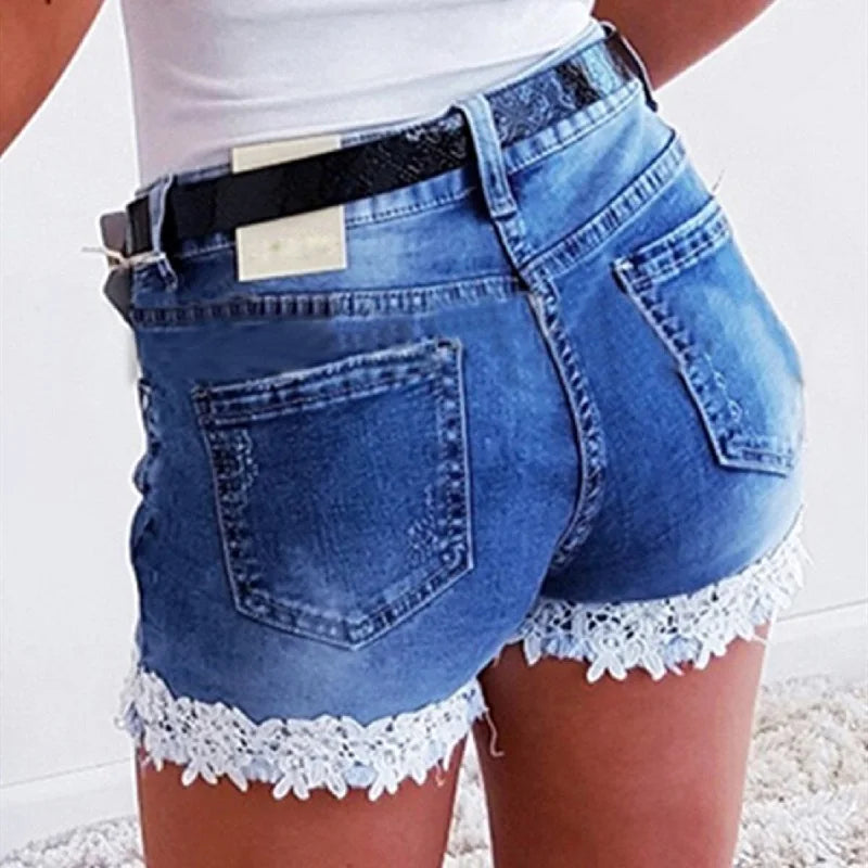 Short en Jean Patchwork Dentelle