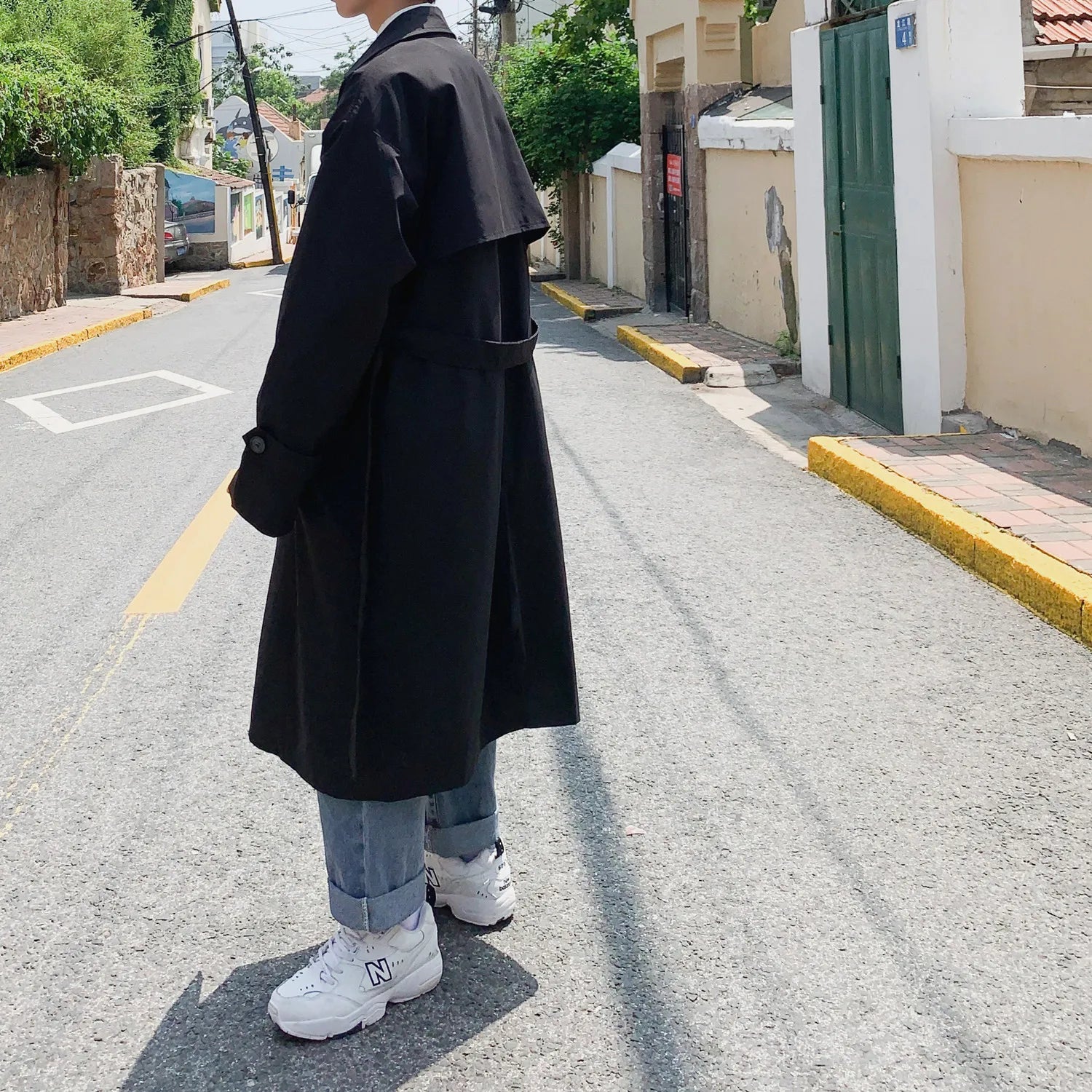 Trench Coat Homme Élégant à Double Boutonnage