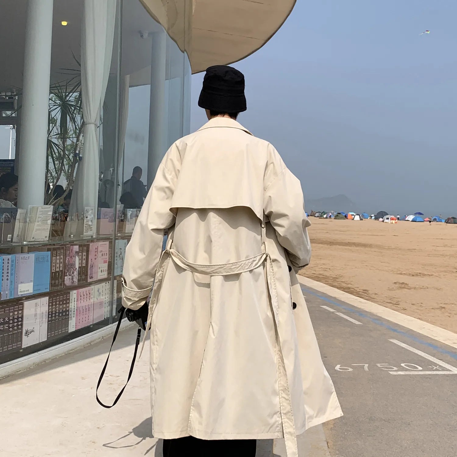 Trench Coat Homme Élégant à Double Boutonnage