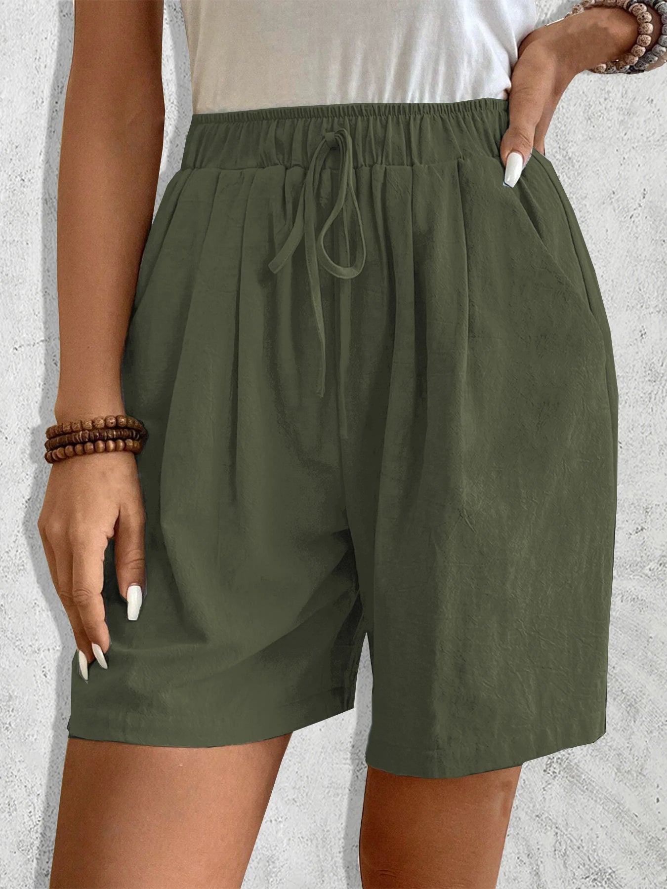 Short Femme Coton Casual à Taille Élastique