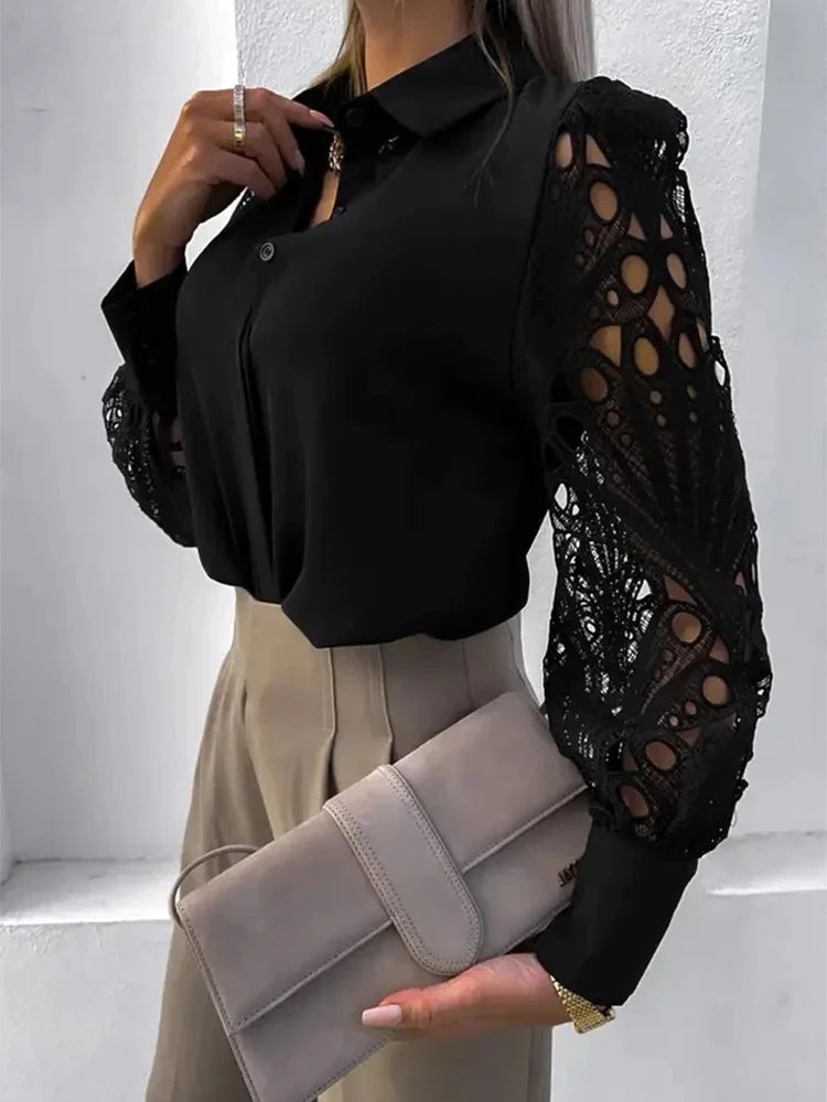Blouse Élégante à Col V et Dentelle