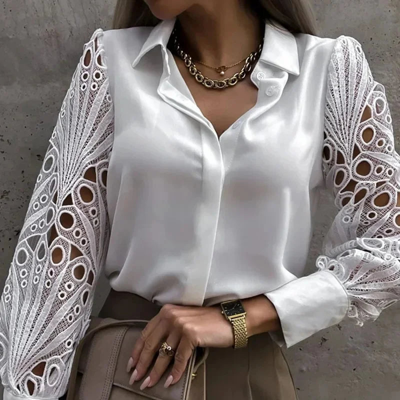 Blouse Élégante à Col V et Dentelle