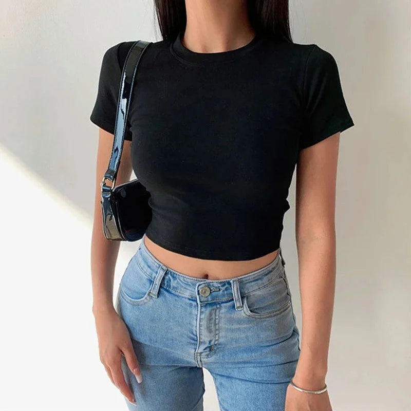 T-shirt court slim à col rond
