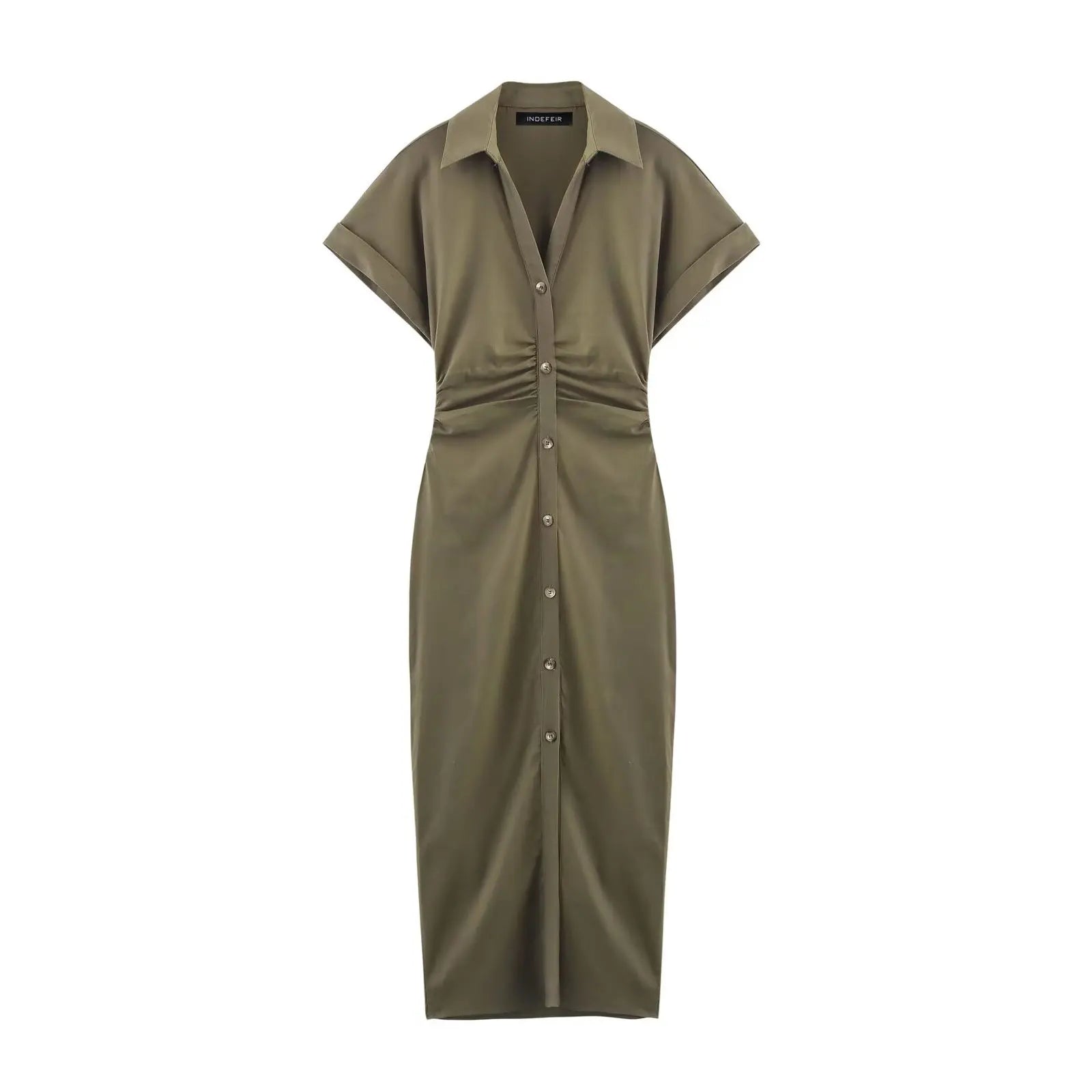 Robe Chemise Mi-Longue à Plis