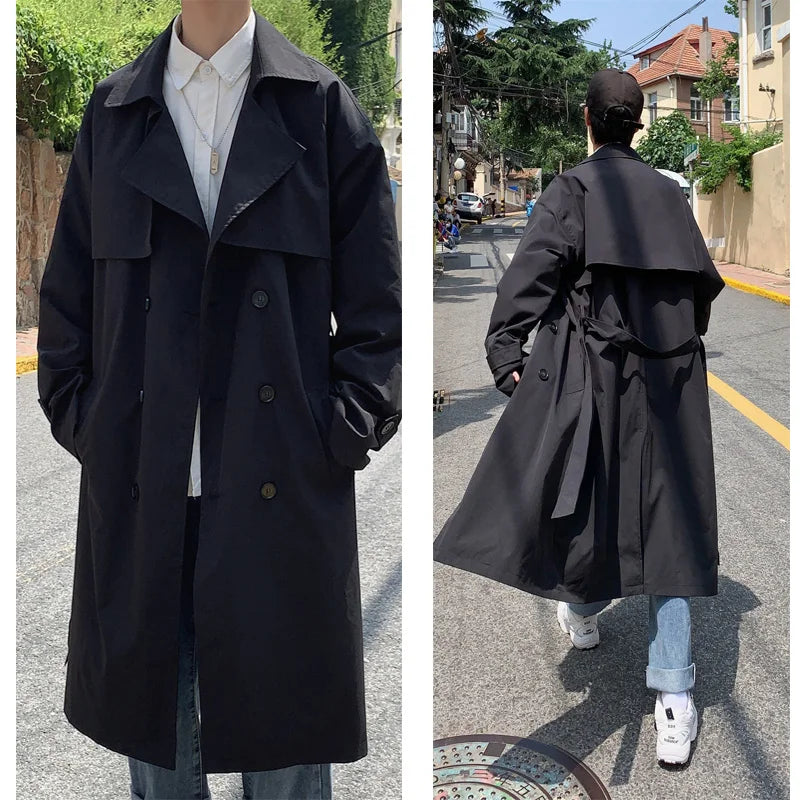 Trench Coat Homme Élégant à Double Boutonnage