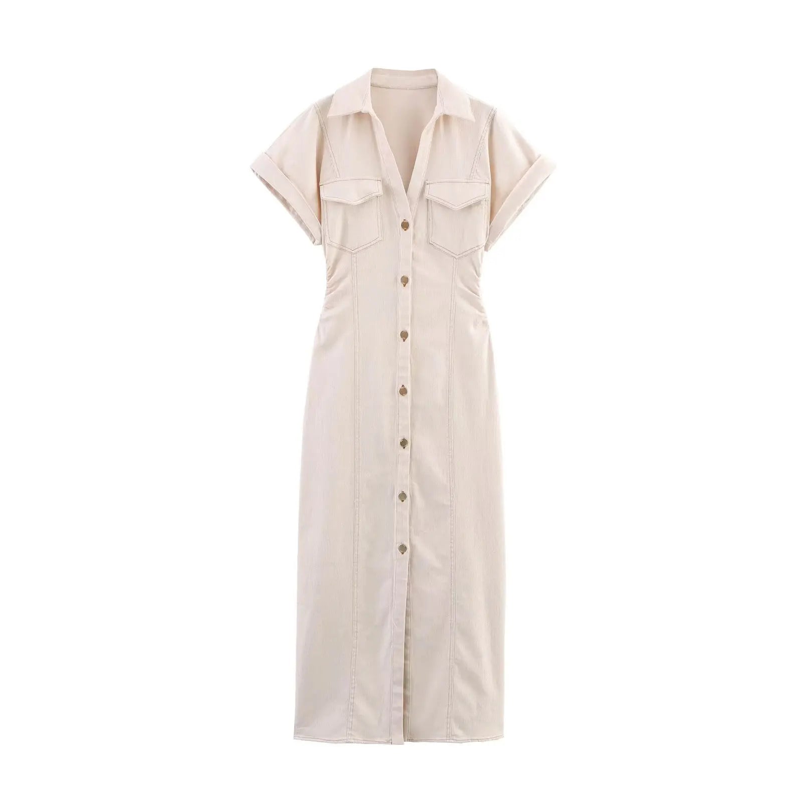 Robe Chemise Mi-Longue à Plis