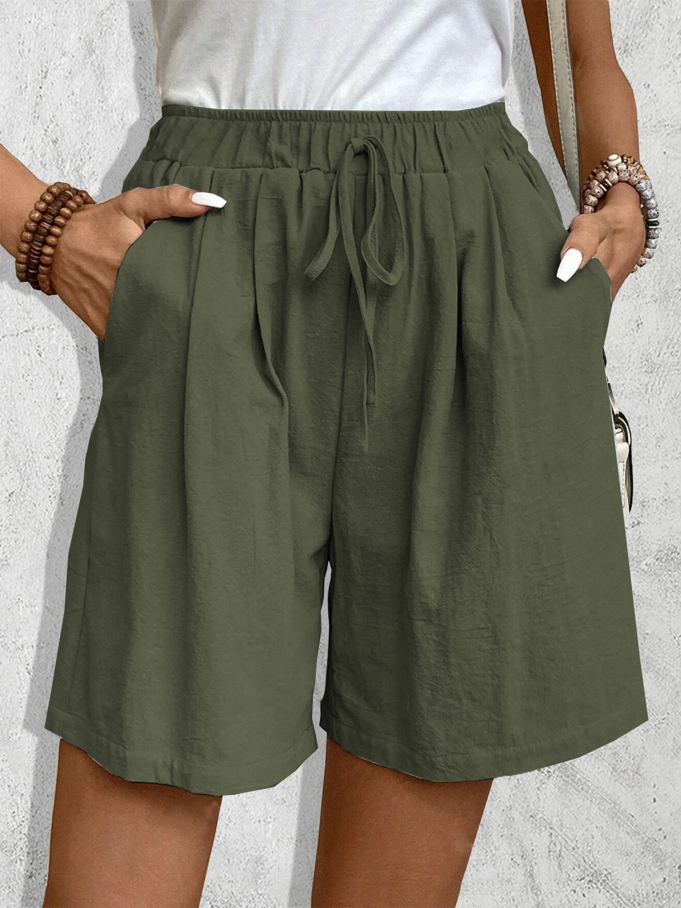 Short Femme Coton Casual à Taille Élastique