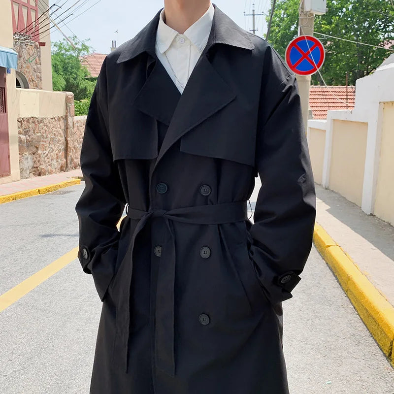 Trench Coat Homme Élégant à Double Boutonnage