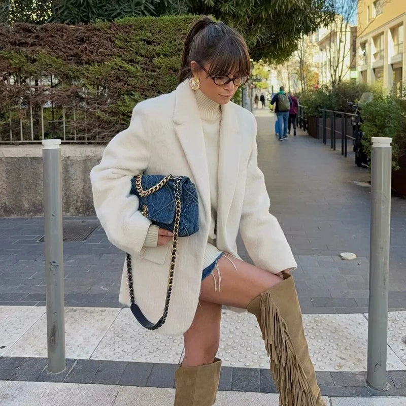 Blazer Long avec Fausse Fourrure