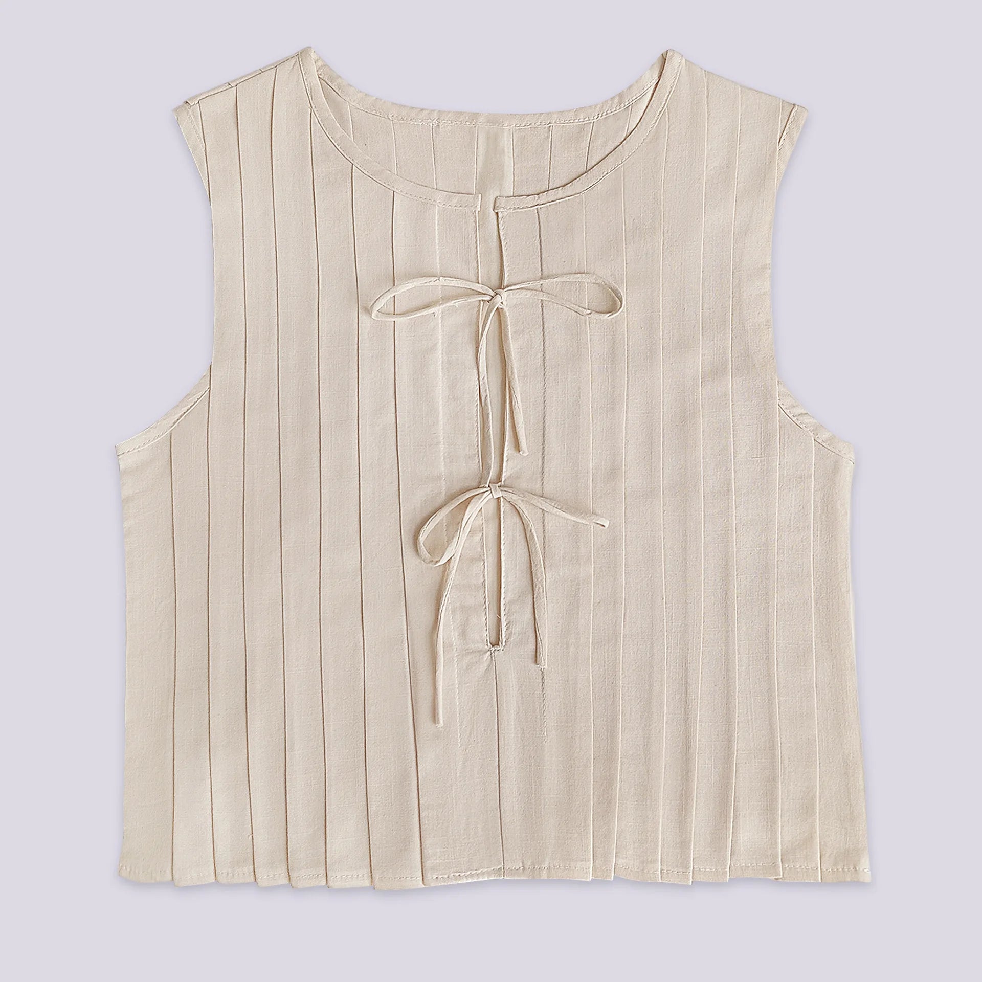 Chemise plissée sans manches en lin mélangé