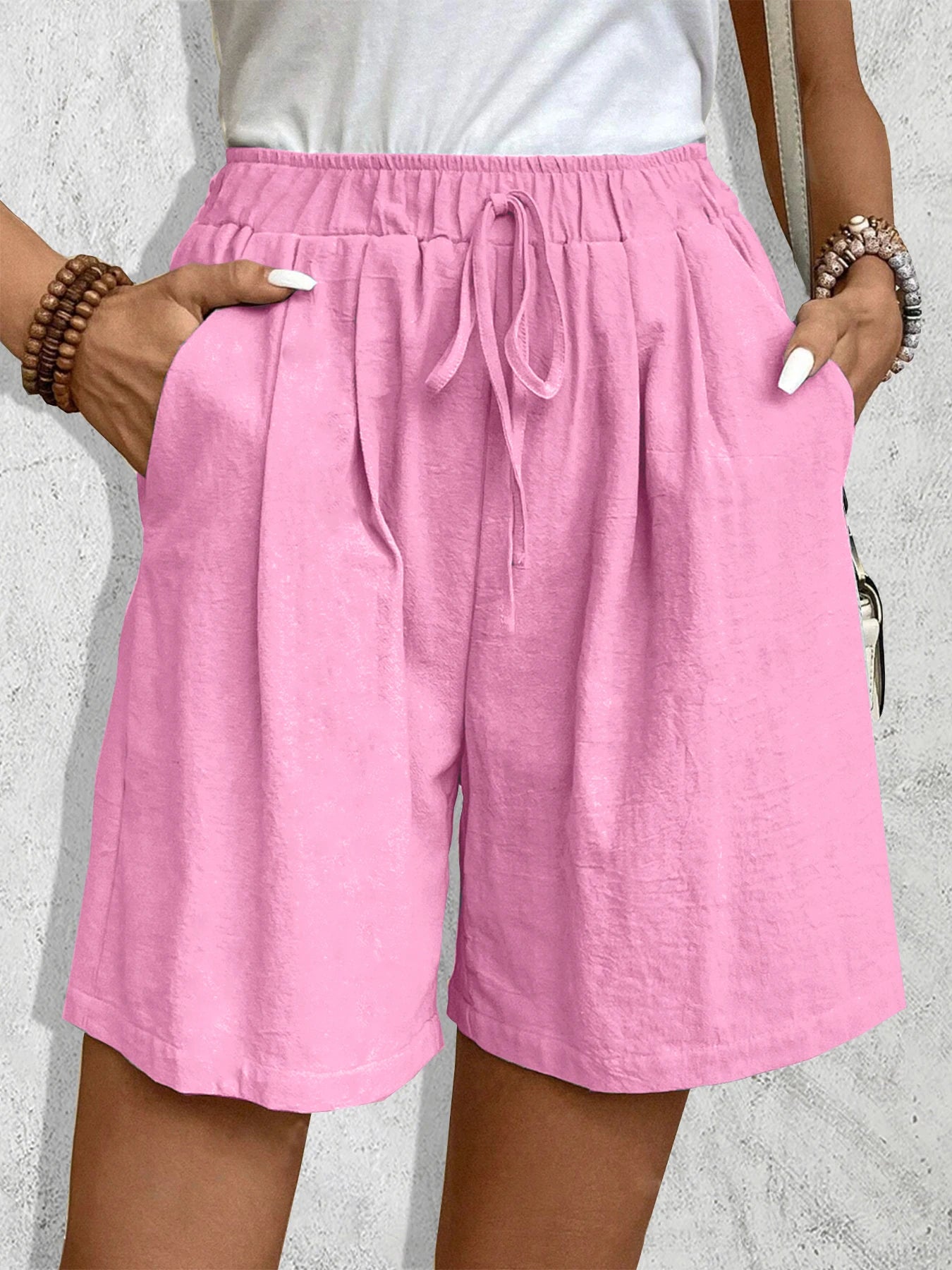 Short Femme Coton Casual à Taille Élastique