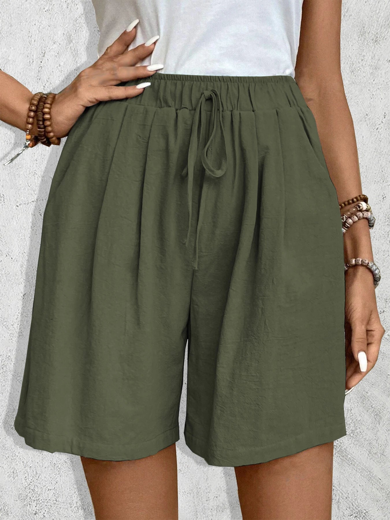 Short Femme Coton Casual à Taille Élastique