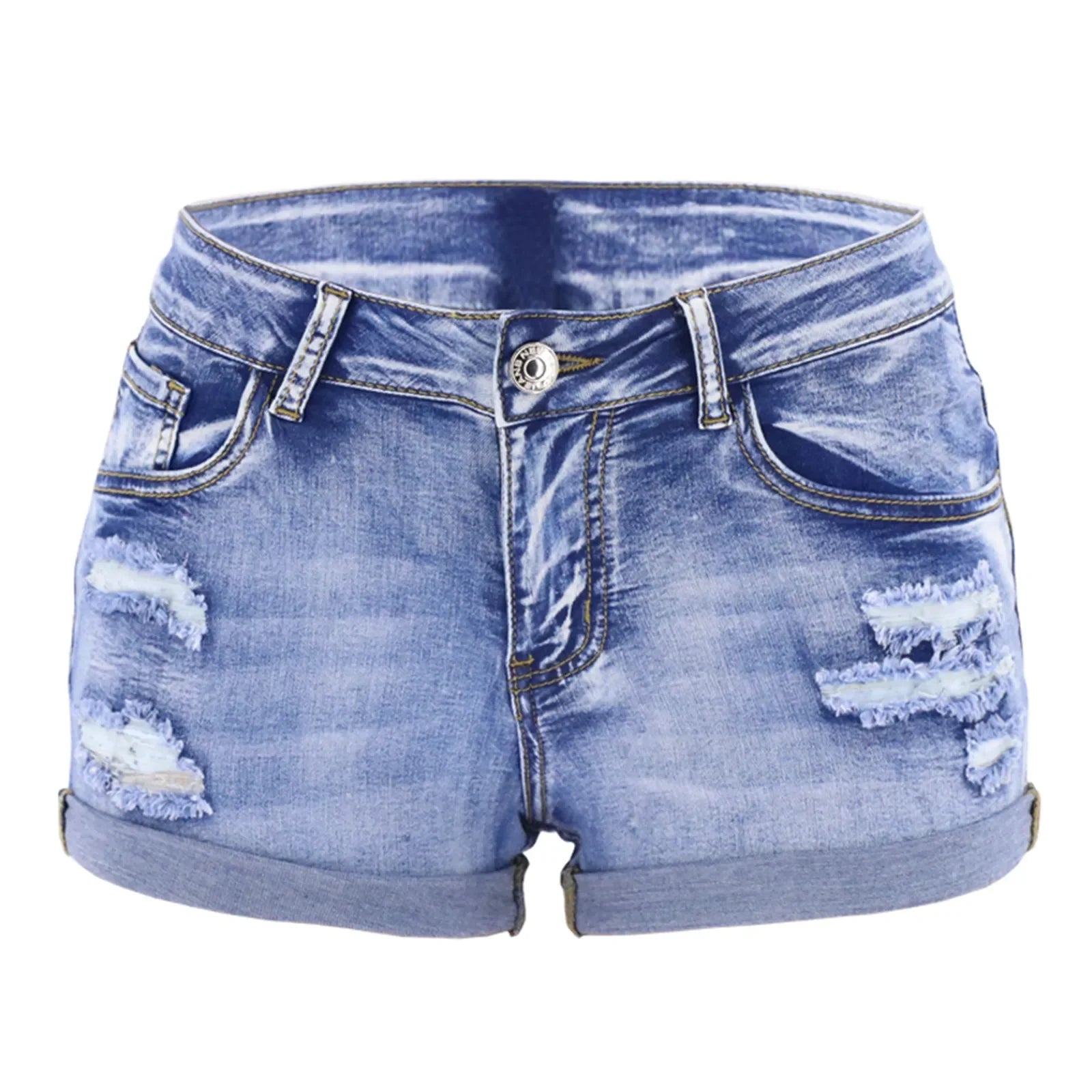 Short en Jean Slim Taille Mi-Haute