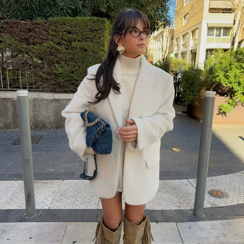 Blazer Long avec Fausse Fourrure