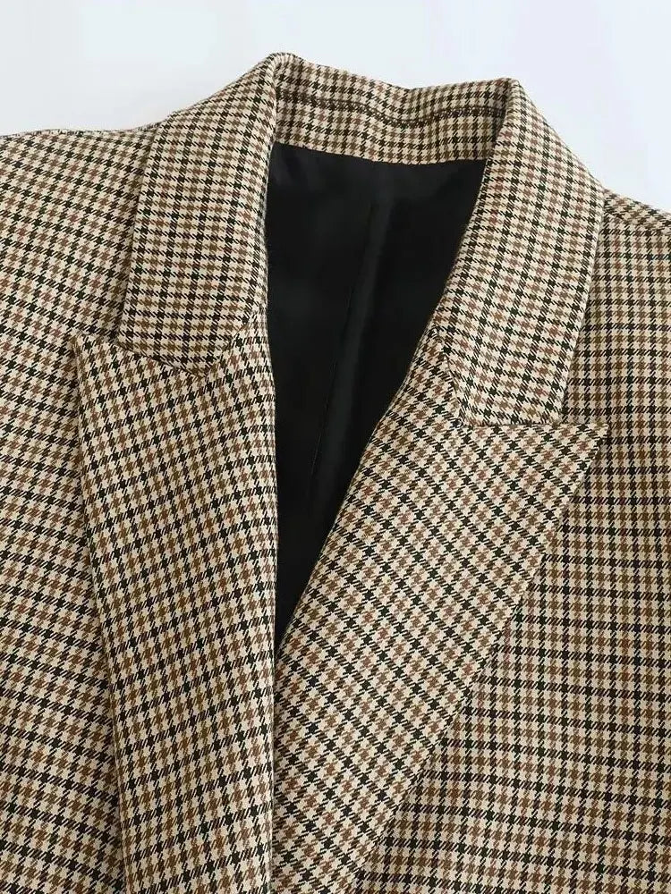 Blazer Femme à Carreaux – Élégance Décontractée