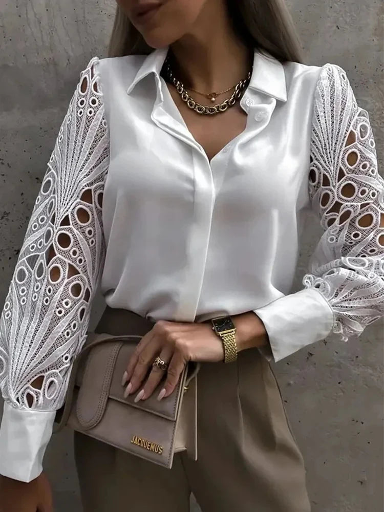 Blouse Élégante à Col V et Dentelle