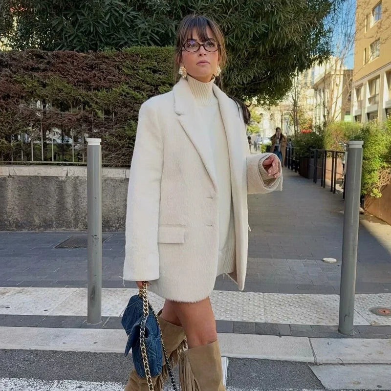 Blazer Long avec Fausse Fourrure